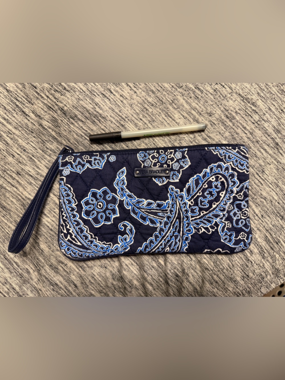 Vera Bradley Navy Blue Paisley Quilted Wristlet Phone Case